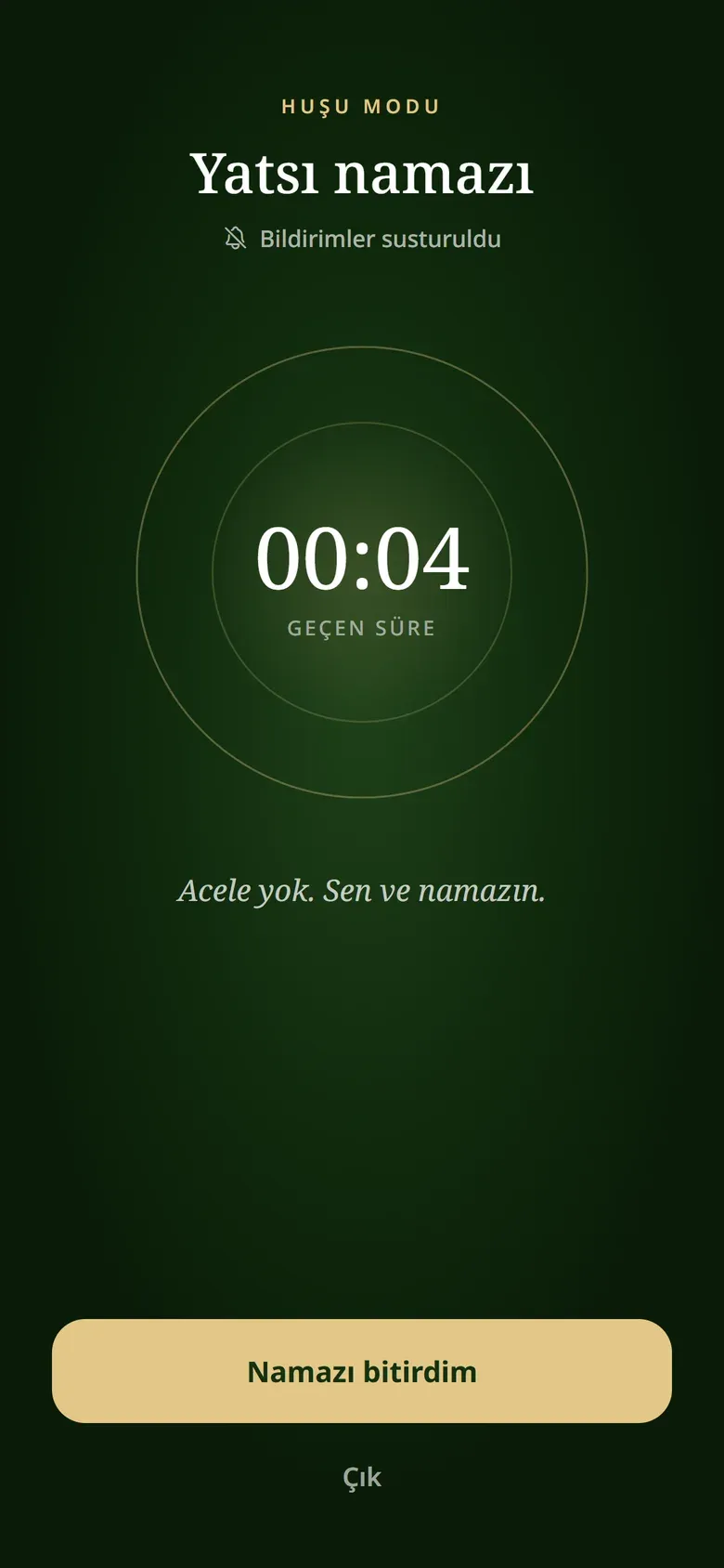 Huşu Modu: nefes alan halka ve geçen süre